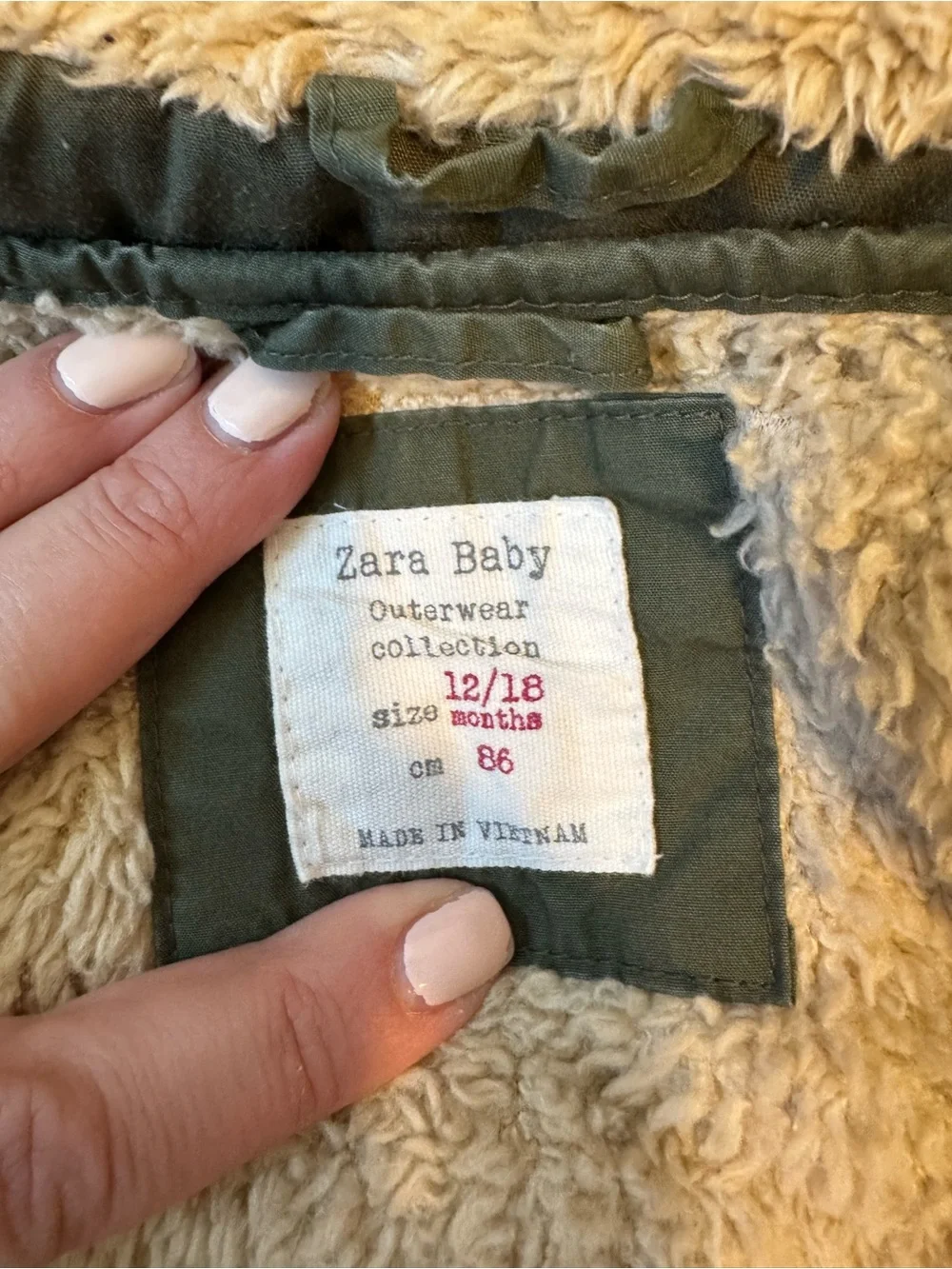 Zara Boy Green Fleece Lined Insert Utility Parka Jacket Coat Size 12-18 months